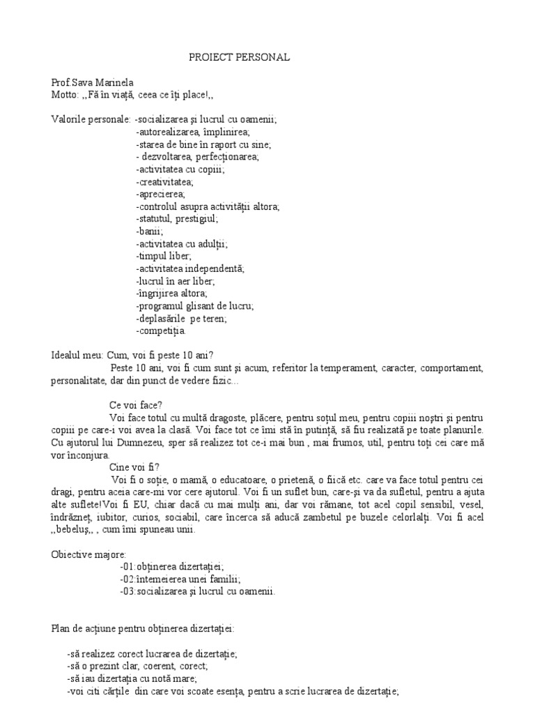 Plan De Dezvoltare Personala Model