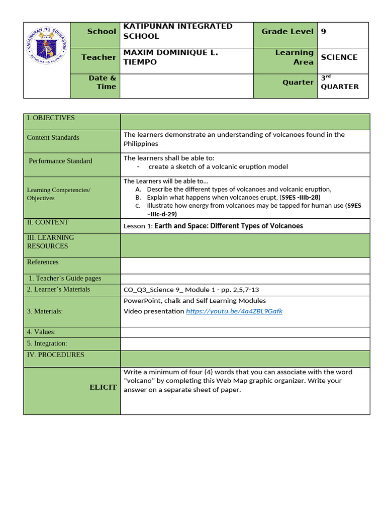 Grade 9 - 7es Lesson Plan - Rpms | PDF | Volcano | Lava