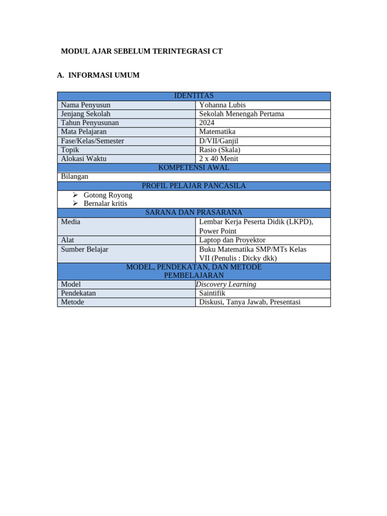 Modul Ajar Matematika: Rasio SMP VII | PDF