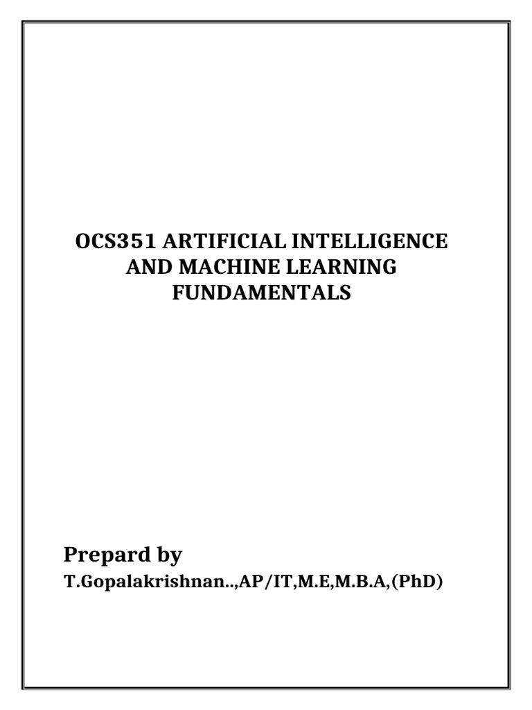 Ocs351 Artificial Intelligence and Machine Learning Fundamentals | PDF ...