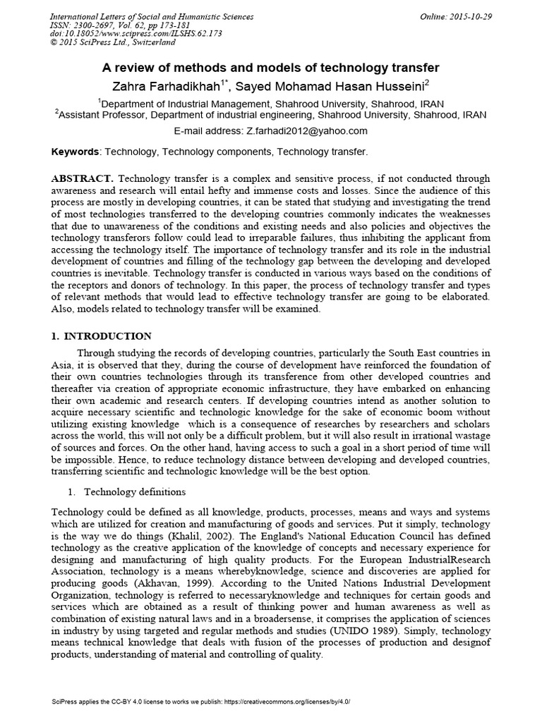 Methods and Models of Technology Transfer | PDF | Knowledge ...