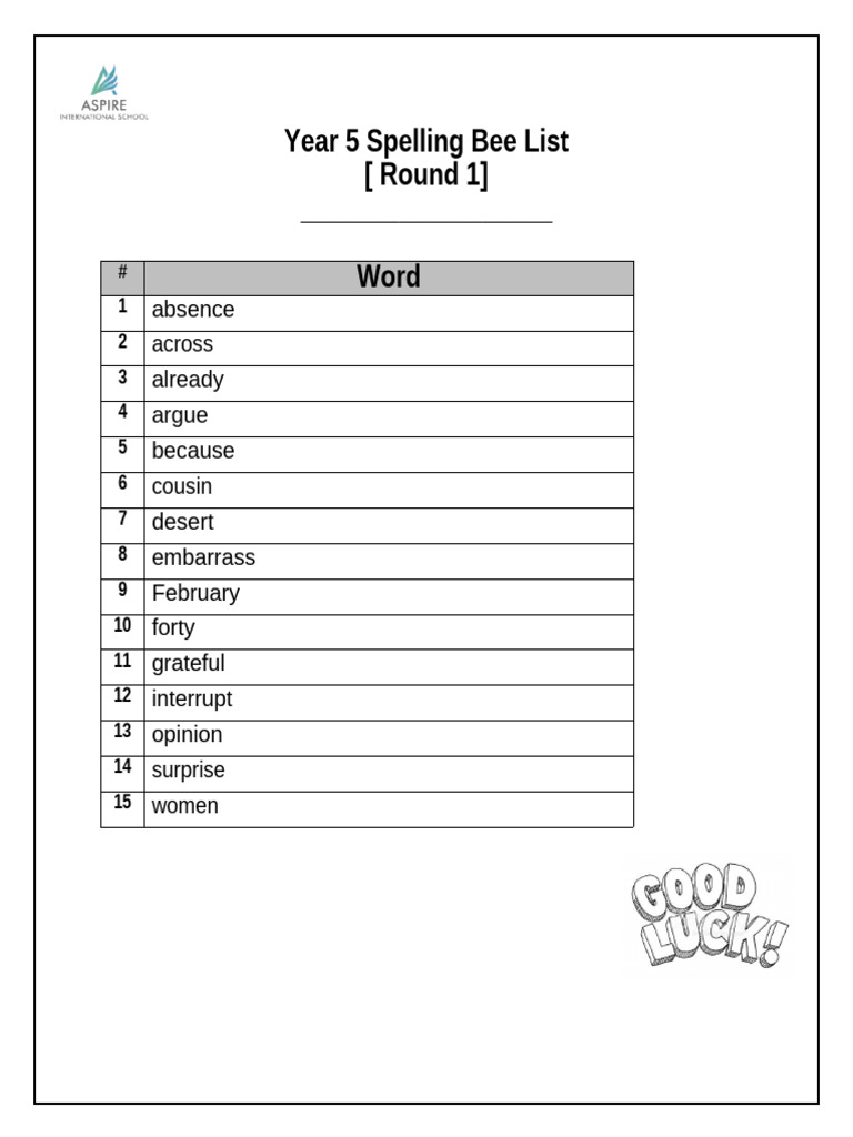 Year 5 Spelling Bee Word List | PDF