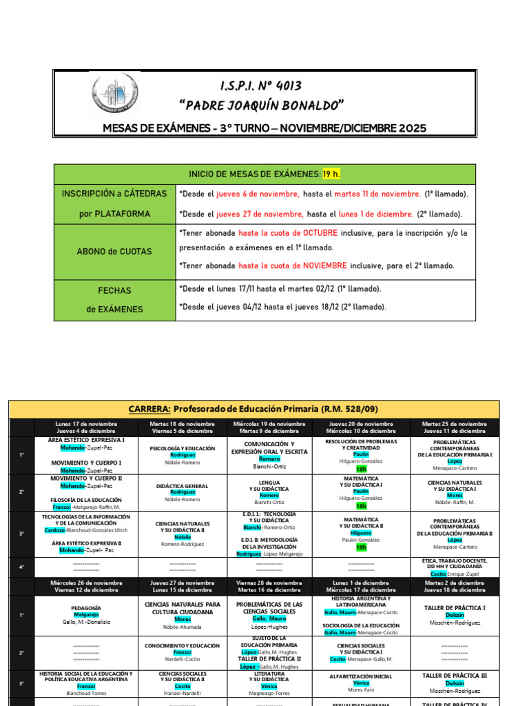 Mesas de Exámenes Noviembre/Diciembre 2025 | PDF | Educación especial ...