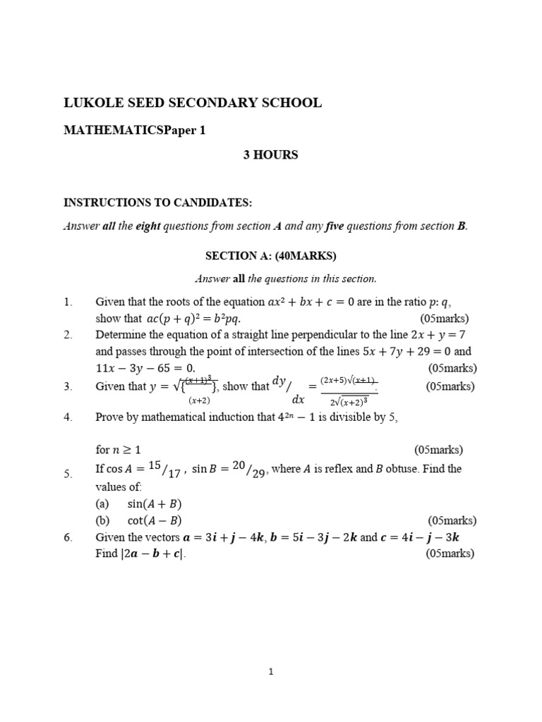 Lukole Seed School Math Exam Paper | PDF | Equations | Euclidean Geometry