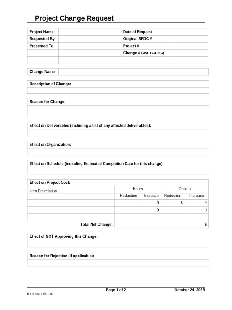 Project Change Request Form Template | PDF