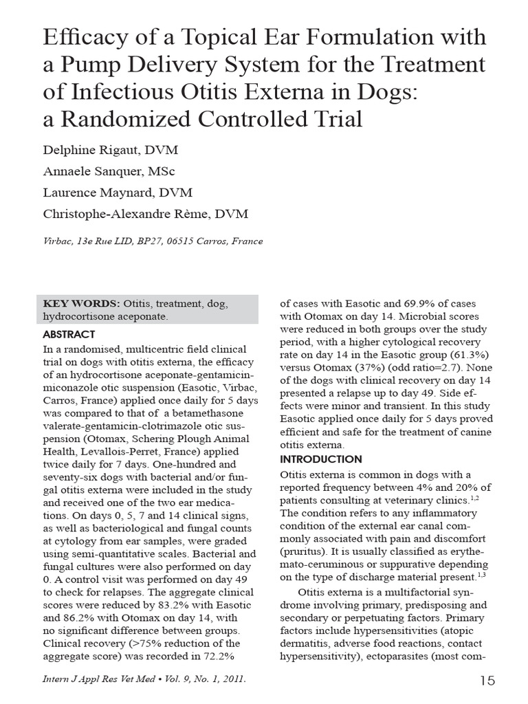 Efficacy of Easotic for Canine Otitis | PDF | Staphylococcus | Infection