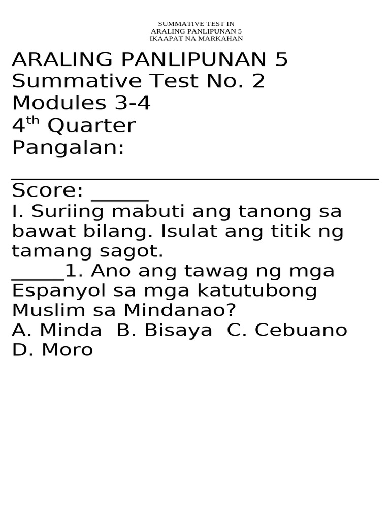 AP 5 4th Quarter | PDF