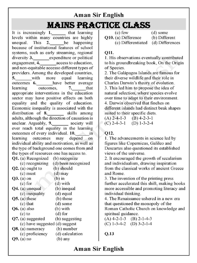 Mains Class - 5 Practice Sheet | PDF
