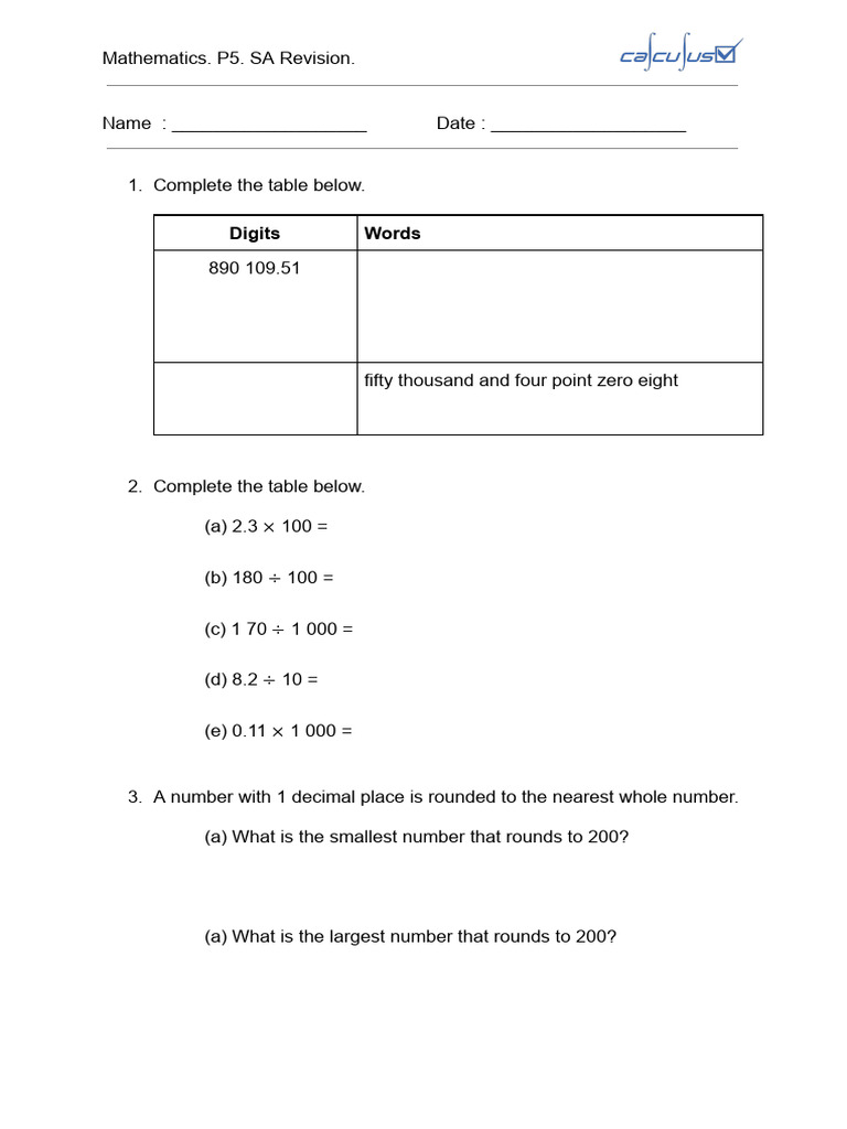 P5 Mathematics Revision Worksheet | PDF | Numbers | Triangle