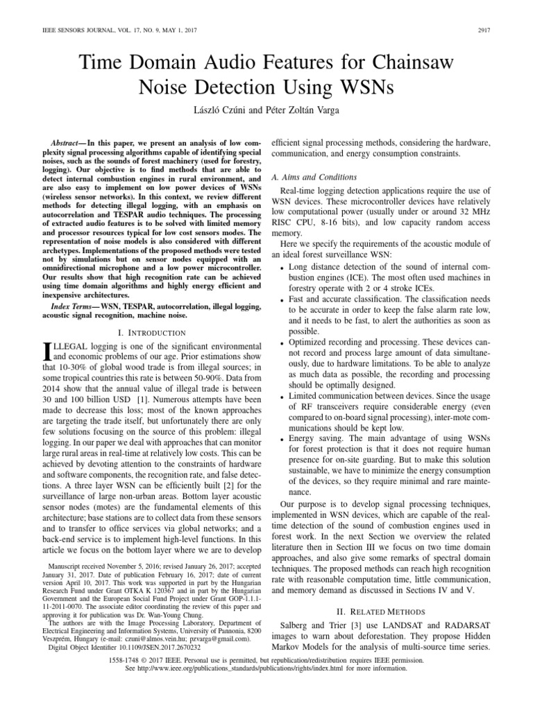 Time Domain Audio Features For Chainsaw Noise Detection Using WSNs ...