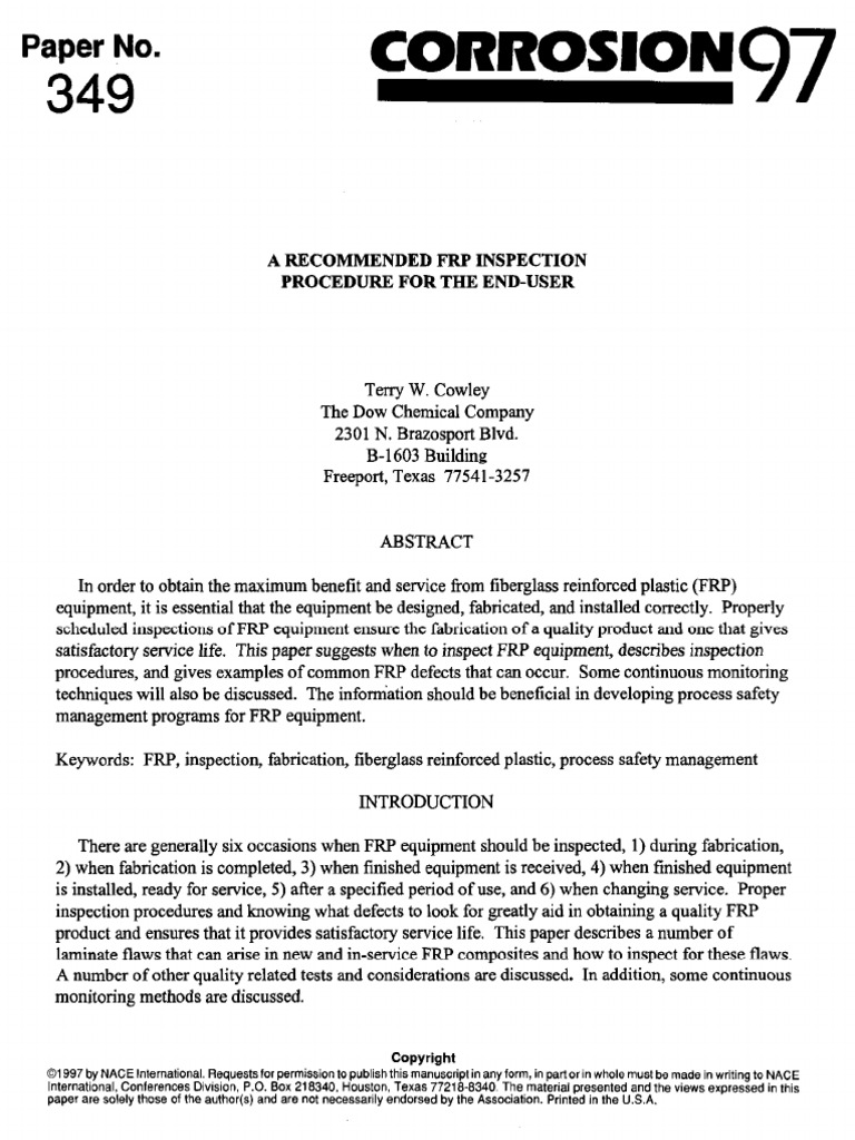 FRP Equipment Inspection Guidelines | PDF | Electrical Conductor ...