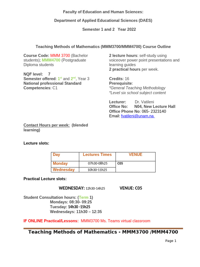 Teaching Methods for Mathematics Course | PDF | Teaching Method ...