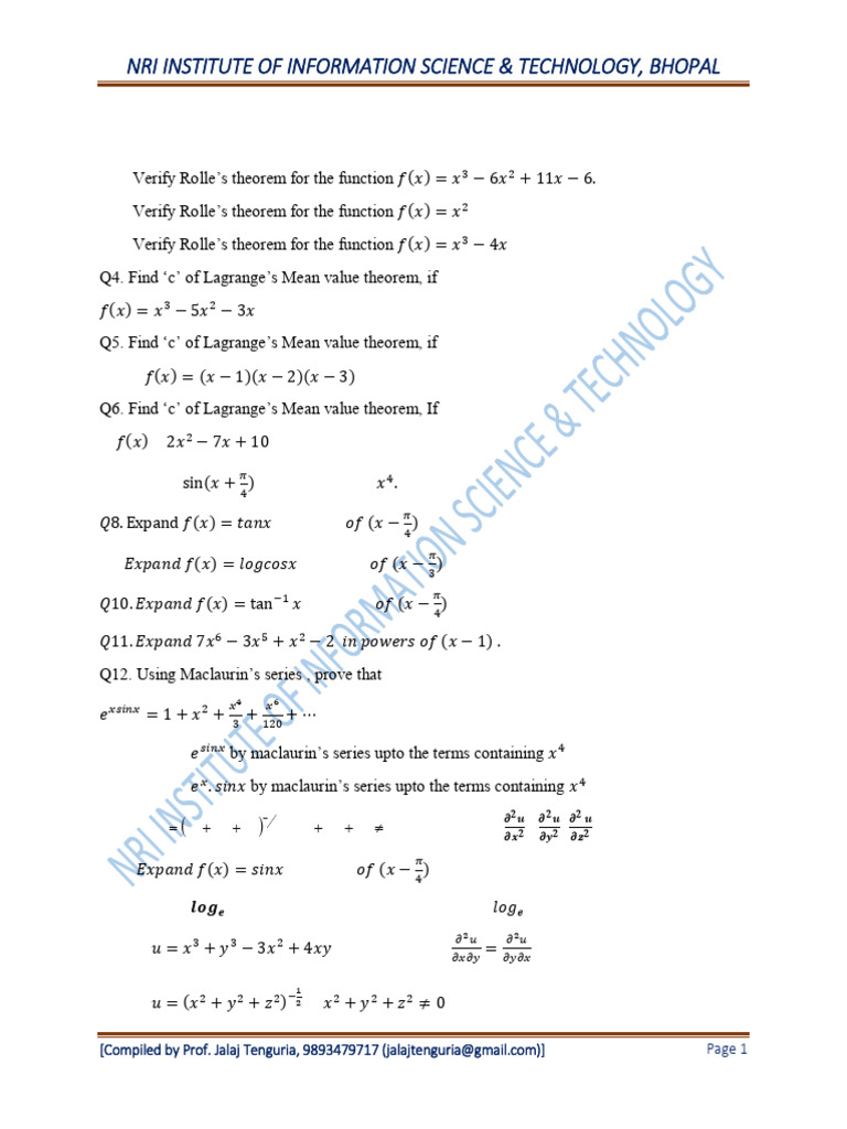 Rolle's Theorem and Expansions Exercises | PDF | Mathematics ...