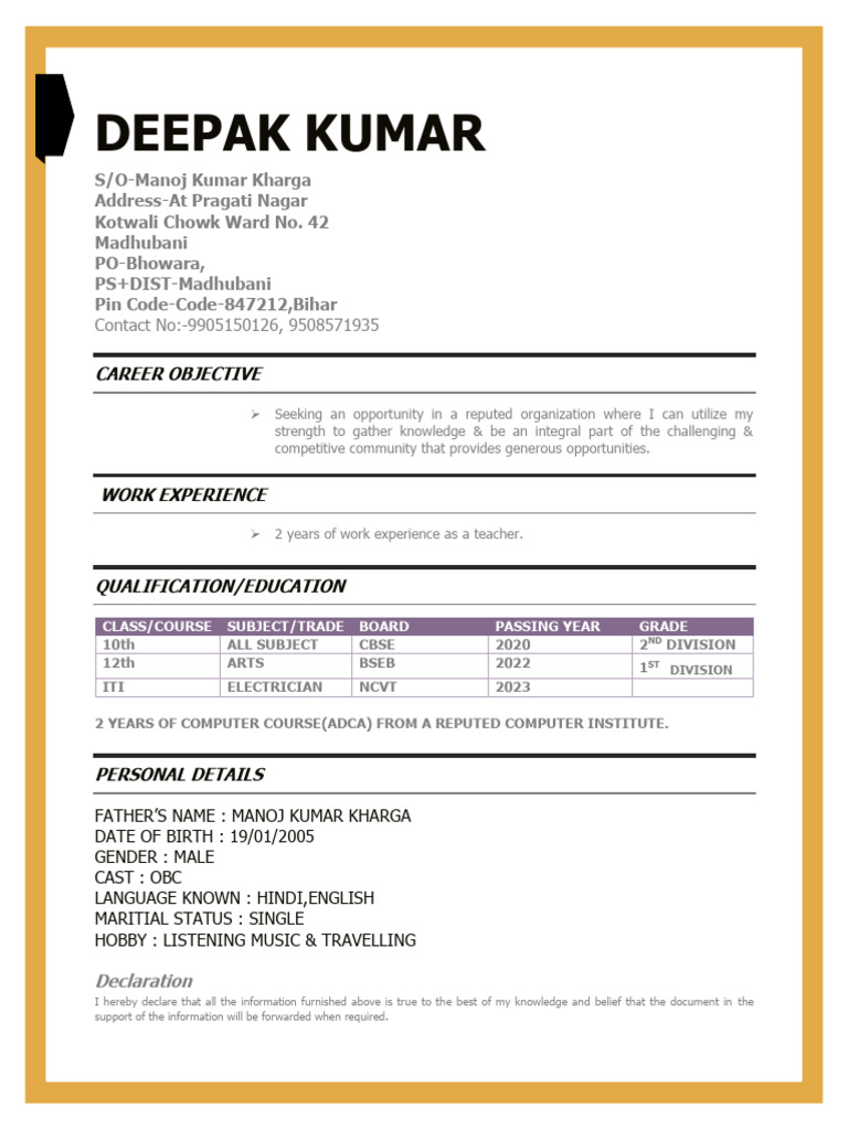 Deepak Kumar Resume and Career Profile | PDF