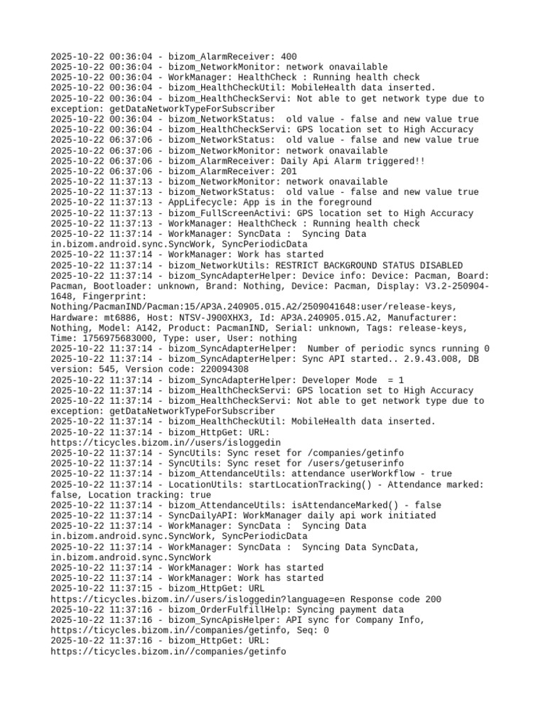 Bizom Network and Sync Log Analysis | PDF | Software | Computing