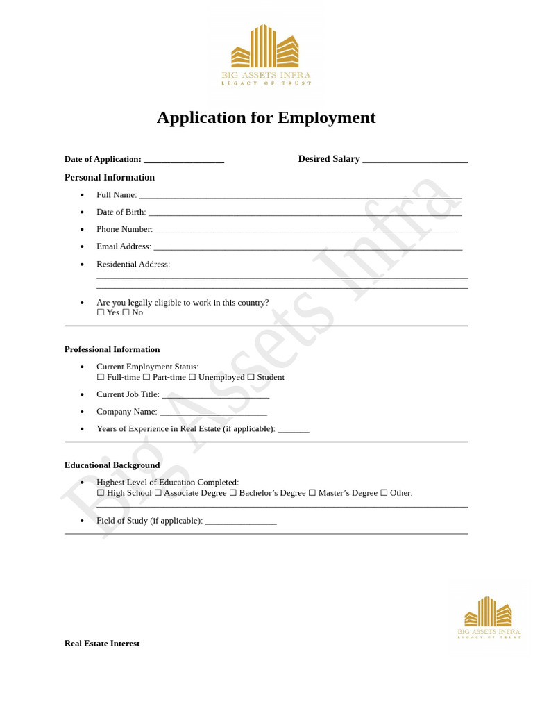 Real Estate Employment Application Form | PDF | Prices | Sales