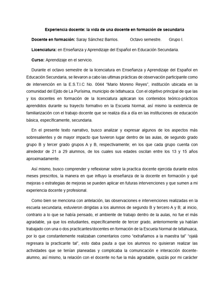 Reflexiones sobre la práctica docente en secundaria | PDF | Enseñando ...