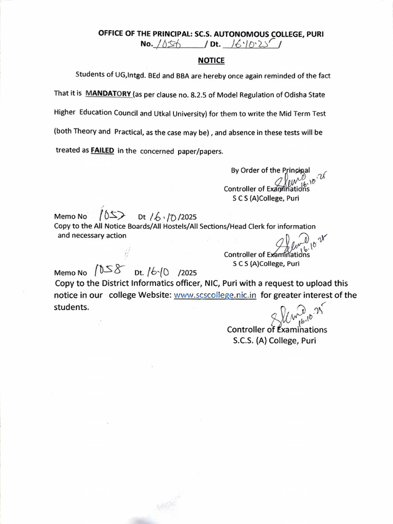 Mandatory Mid Term Test Notice for Students | PDF