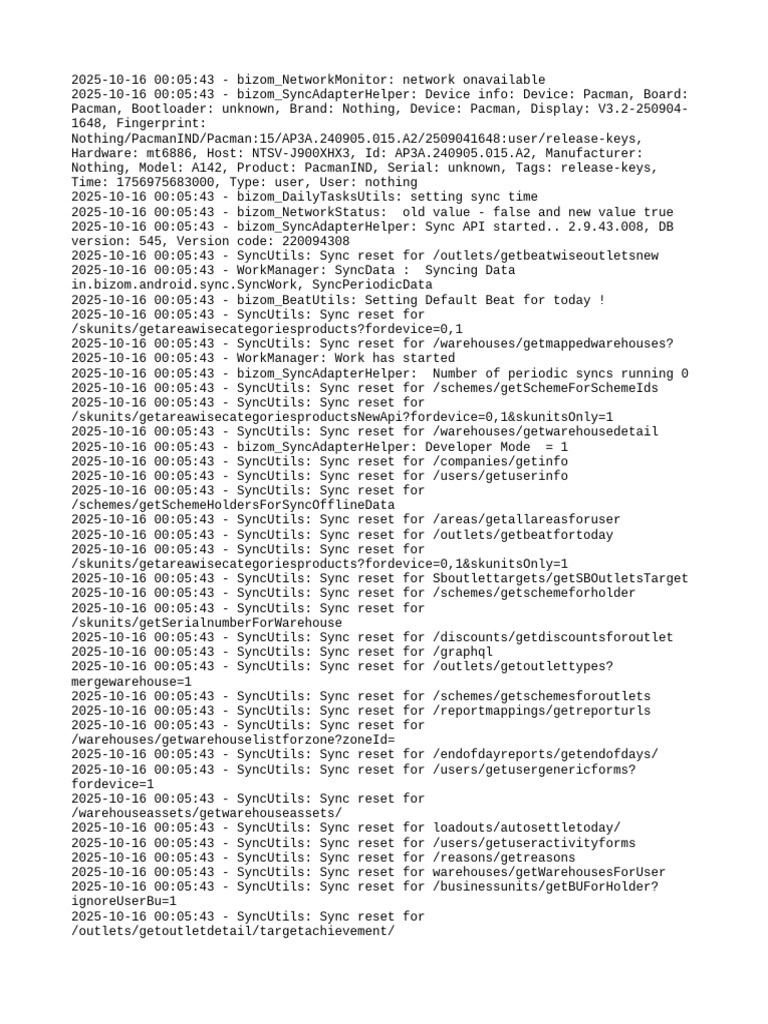 Bizom Network Sync Log Analysis | PDF | Computing | Software