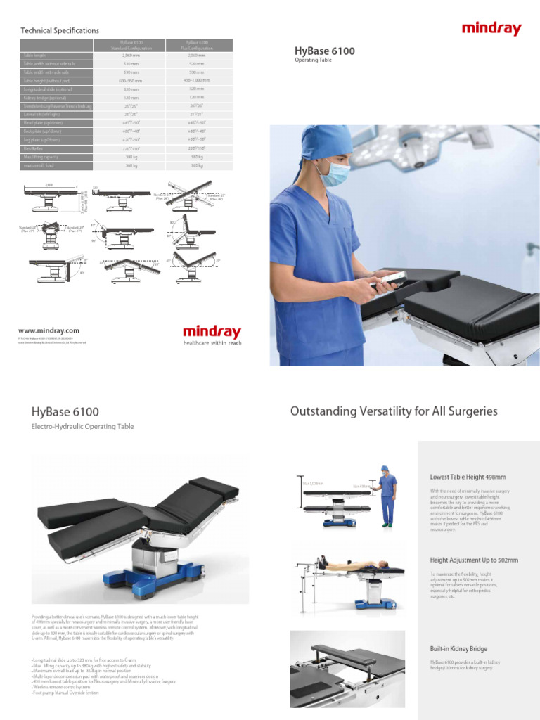 Mindray HyBase 6100 Operating Table | PDF | Surgery | Neurosurgery