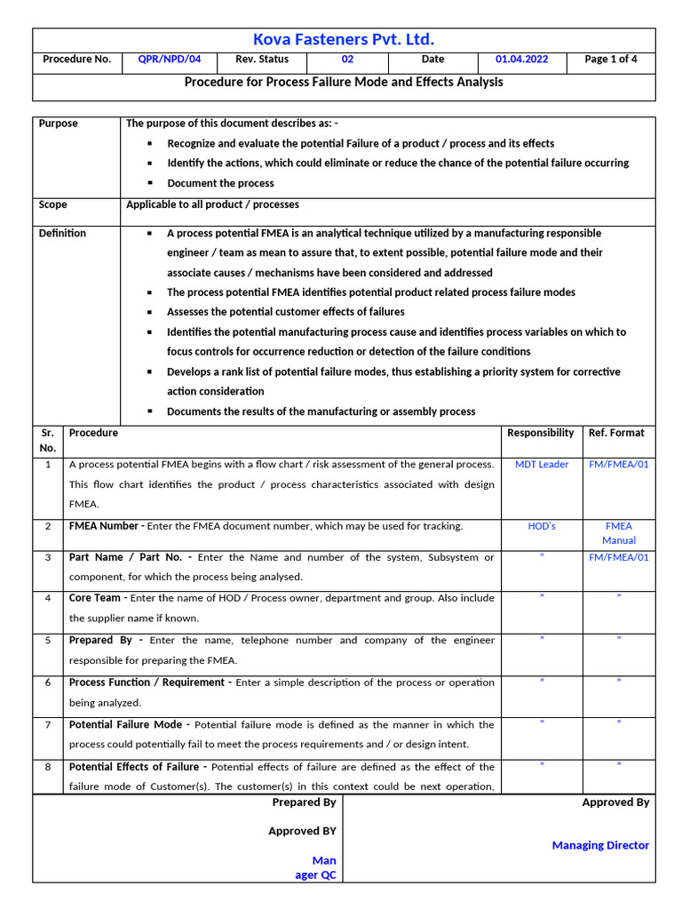 Process FMEA Procedure Guide | PDF | Analysis