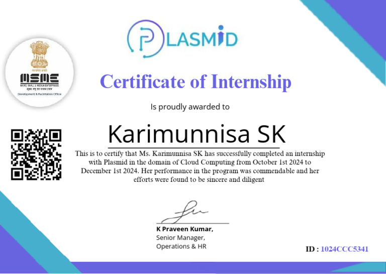 Internship Certificate: Cloud Computing | PDF