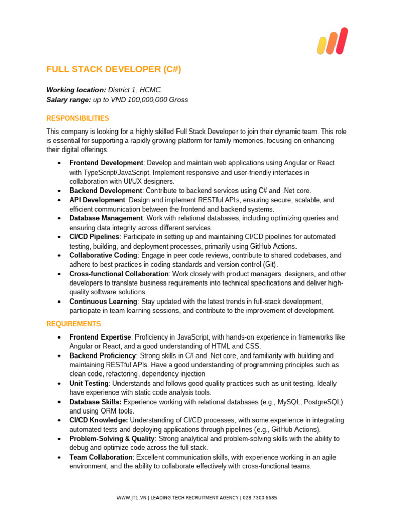 Full Stack Developer Job in HCMC | PDF | Databases | Unit Testing
