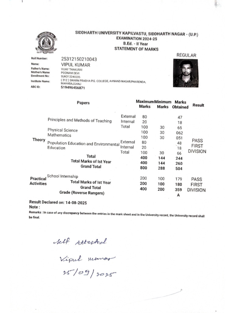 Bed Marksheet | PDF