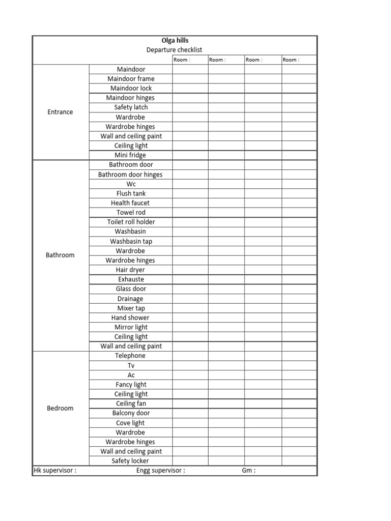 Comprehensive Room Inventory Checklist | PDF