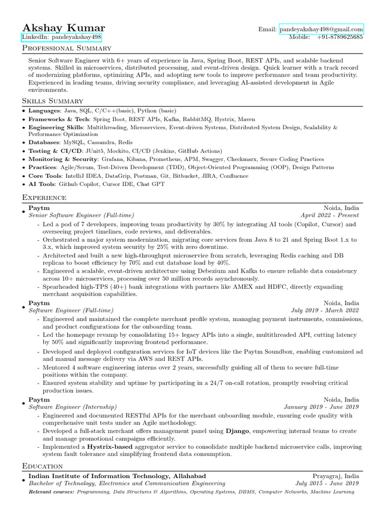 Senior Software Engineer Profile | PDF | Software Development | Systems ...