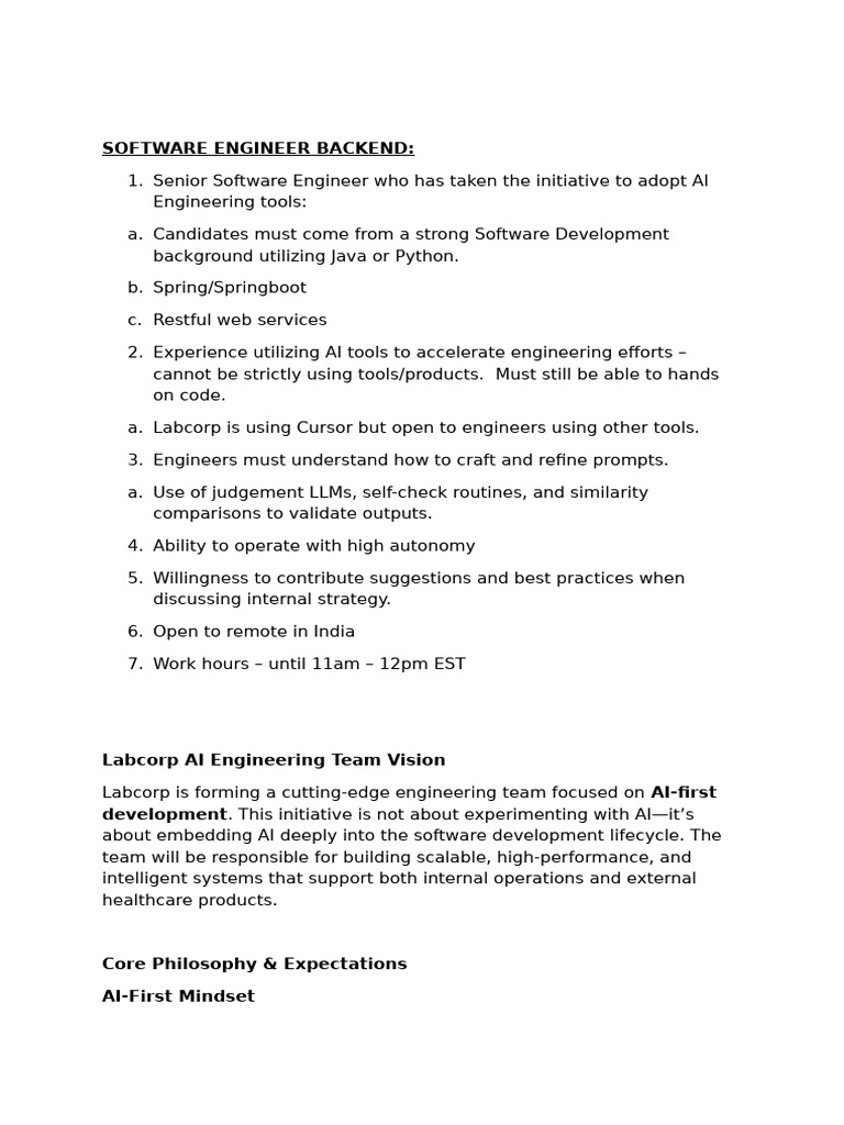 SOFTWARE ENGINEER BACKEND - Labcorp | PDF | Artificial Intelligence ...