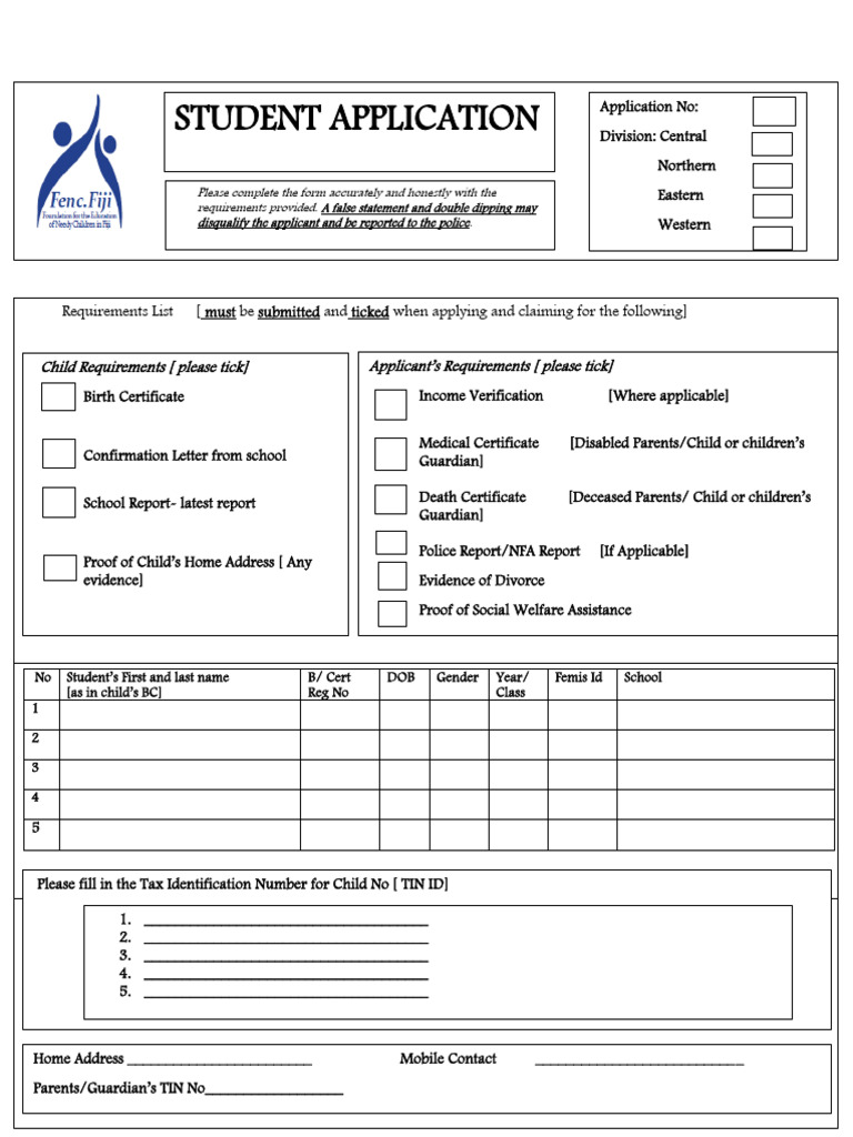 FENCFijiApplicationForm 220925 | PDF | Parent | Father