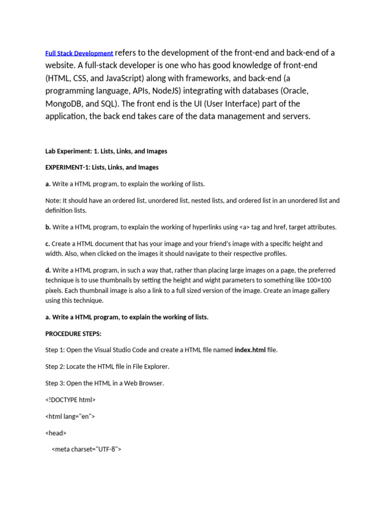Full Stack Development HTML Guide | PDF | Hyperlink | Html