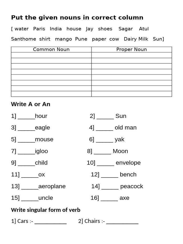 Noun and Verb Exercises for Students | PDF