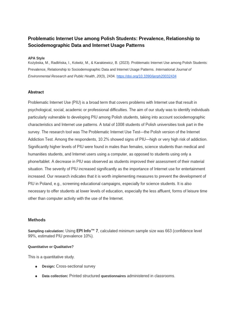 Problematic Internet Use in Polish Students | PDF | Quantitative ...