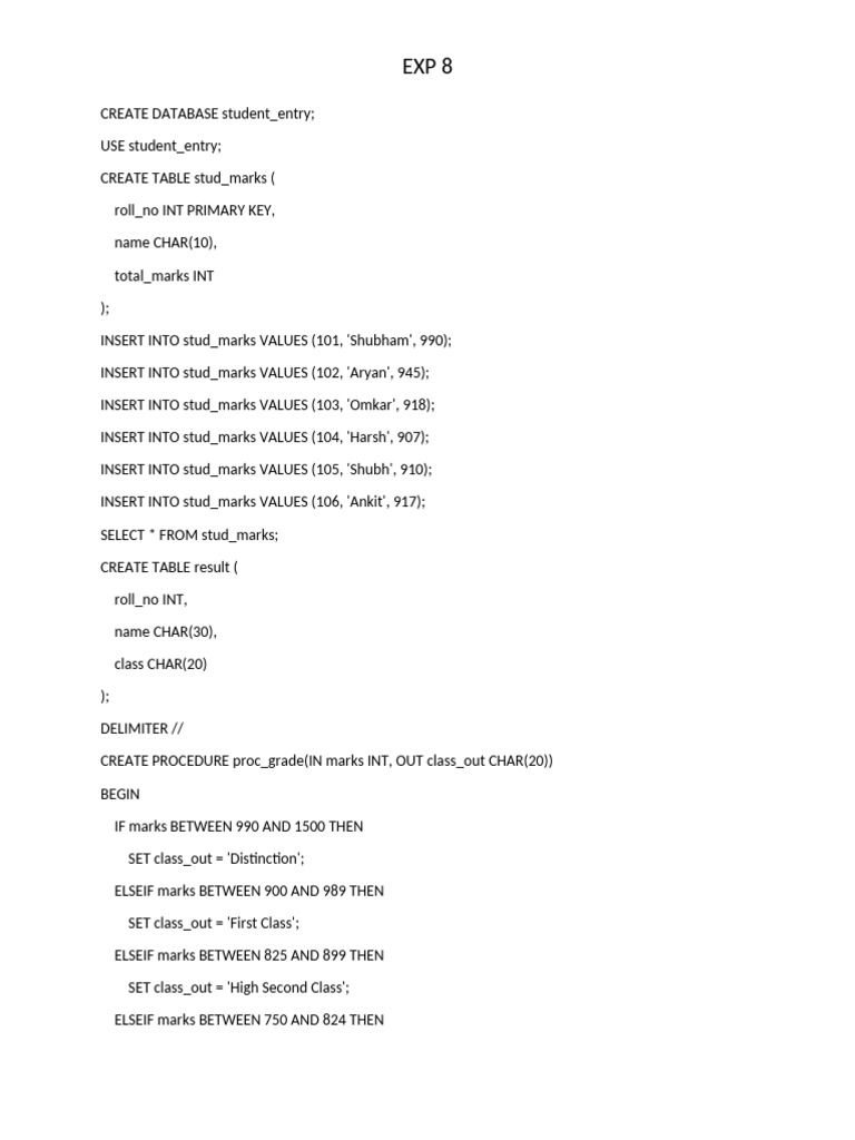 SQL Student Database and Grading System | PDF