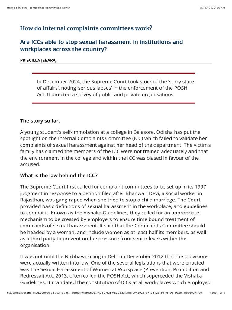 How Do Internal Complaints Committees Work? | PDF | Sexual Harassment ...