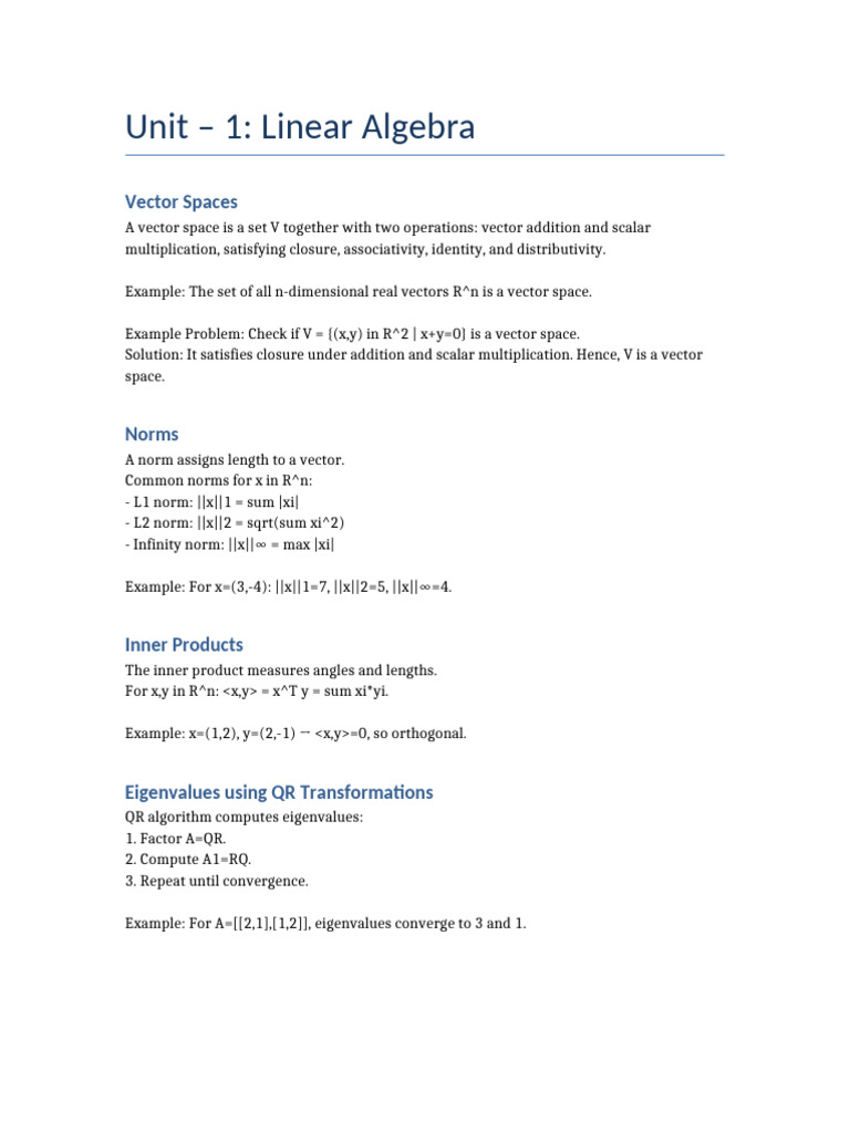 Linear Algebra Concepts and Examples | PDF