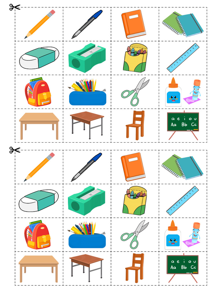 School Objects Cutting Activity w1 | PDF