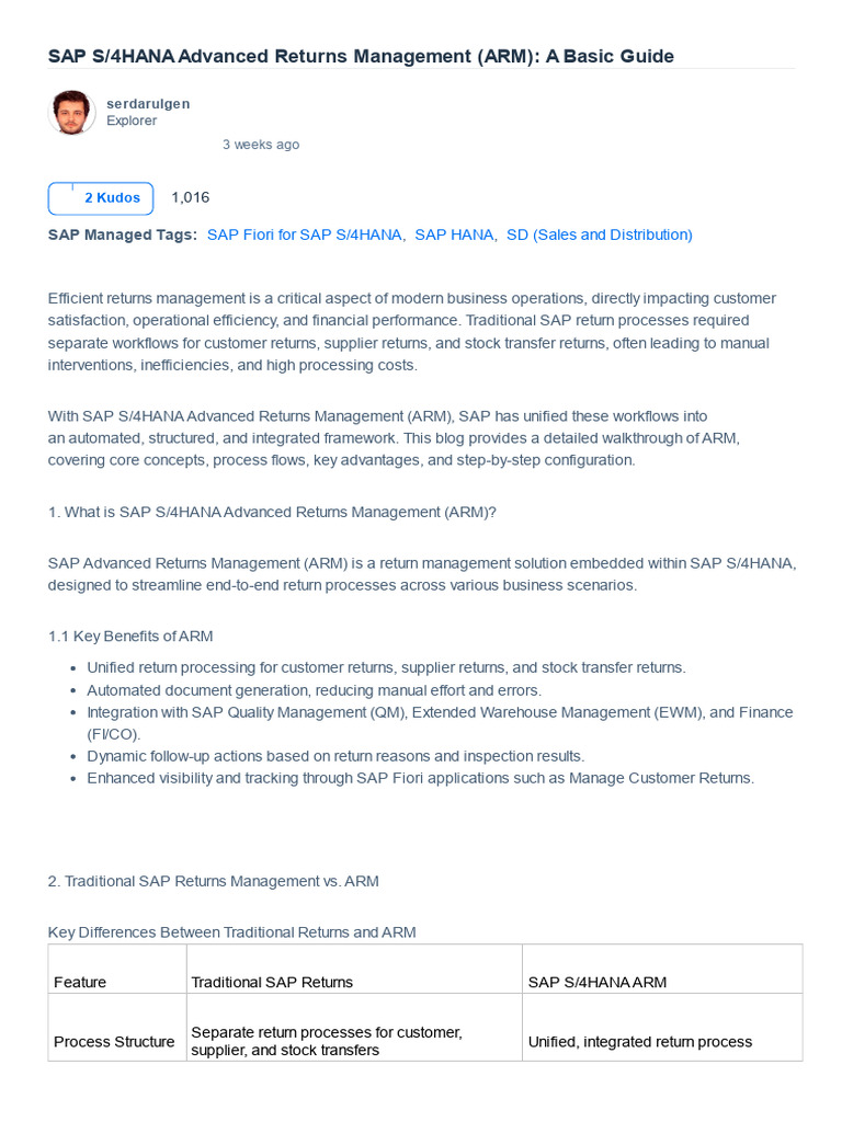 SAP S/4HANA Advanced Returns Management Guide | PDF | Enterprise ...