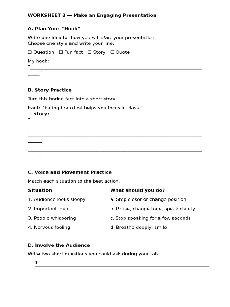 Engaging Presentation Worksheet | PDF
