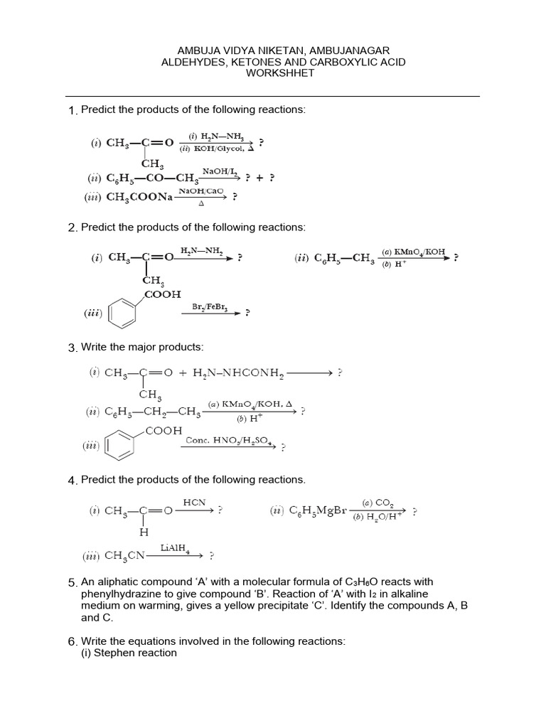 Organic Chemistry Reactions Worksheet | PDF