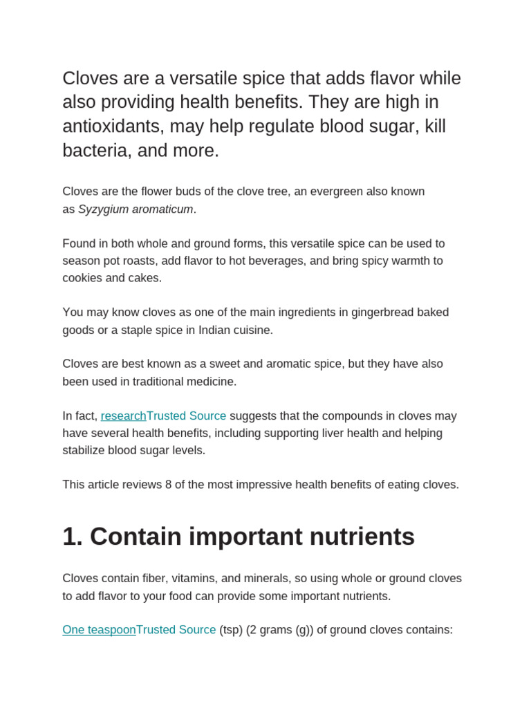 8 Health Benefits of Cloves Explained | PDF | Clove