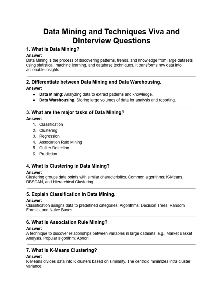 Data Mining Viva Questions & Answers | PDF | Receiver Operating ...