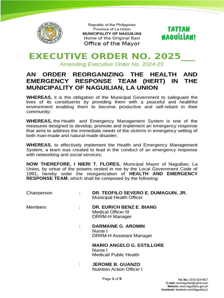 Naguilian Health Emergency Team Order | PDF | Emergency Management ...
