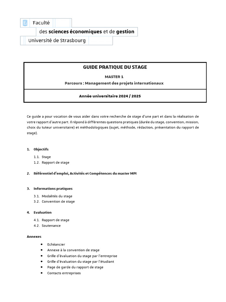 Guide du Stage Master 1 MPI 2024-2025 | PDF | Gestion de projet | Business