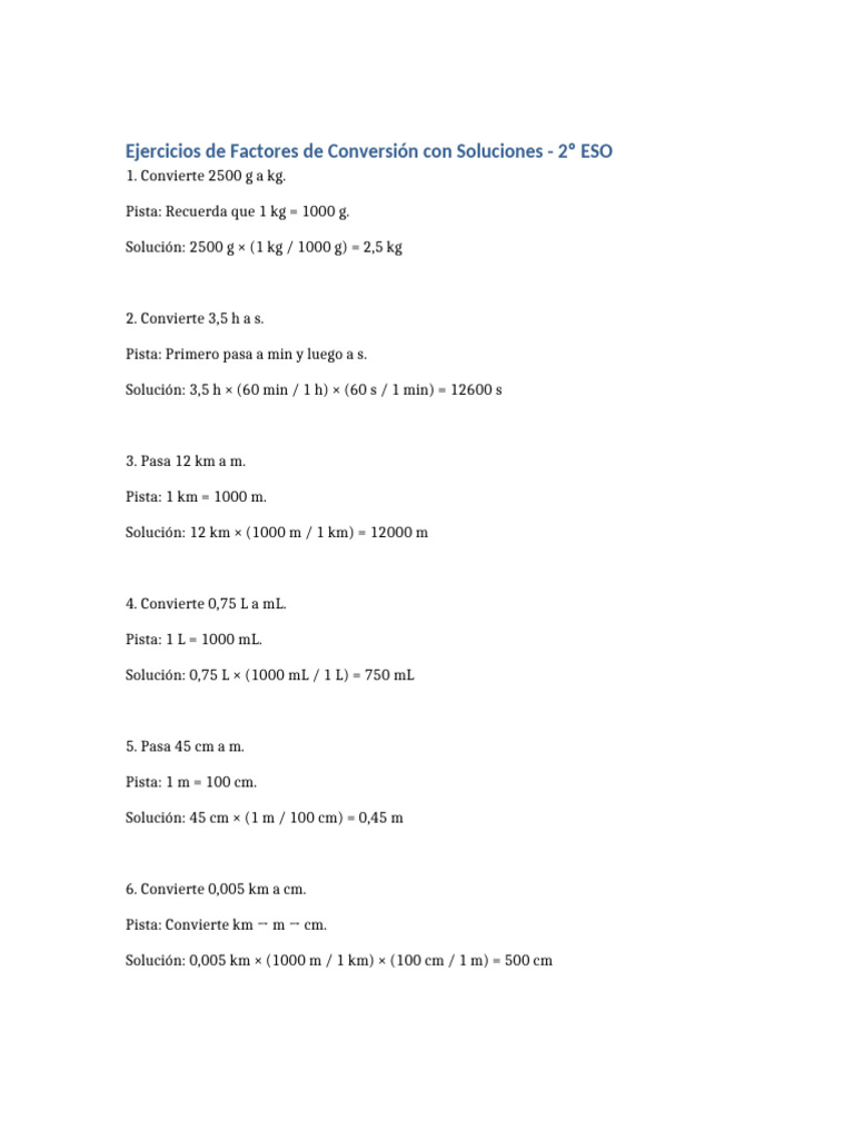 Ejercicios de Conversión 2º ESO con Soluciones | PDF