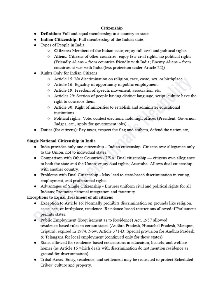 Understanding Indian Citizenship Rights | PDF | Naturalization ...