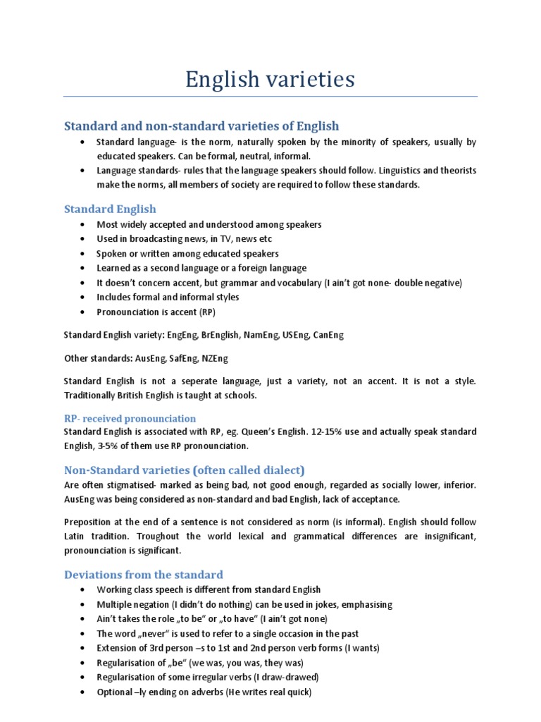 Standard and NonStandard Varieties of English PDF English Language
