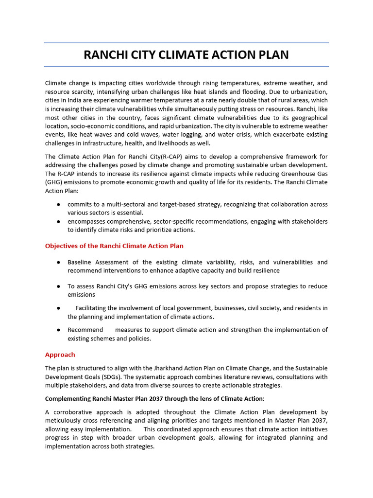 Ranchi City Climate Action Plan Overview | PDF | Climate Change ...